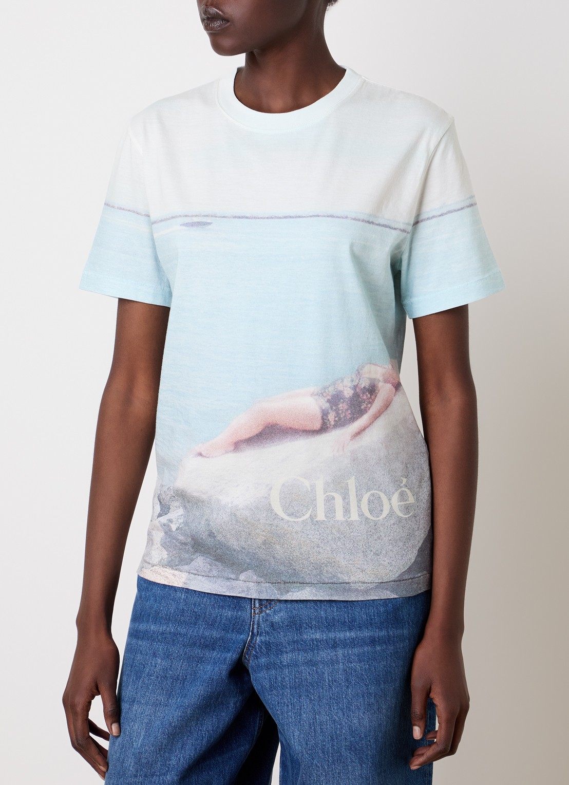 Chloé T-shirt met print - detail 3 lichtblauw