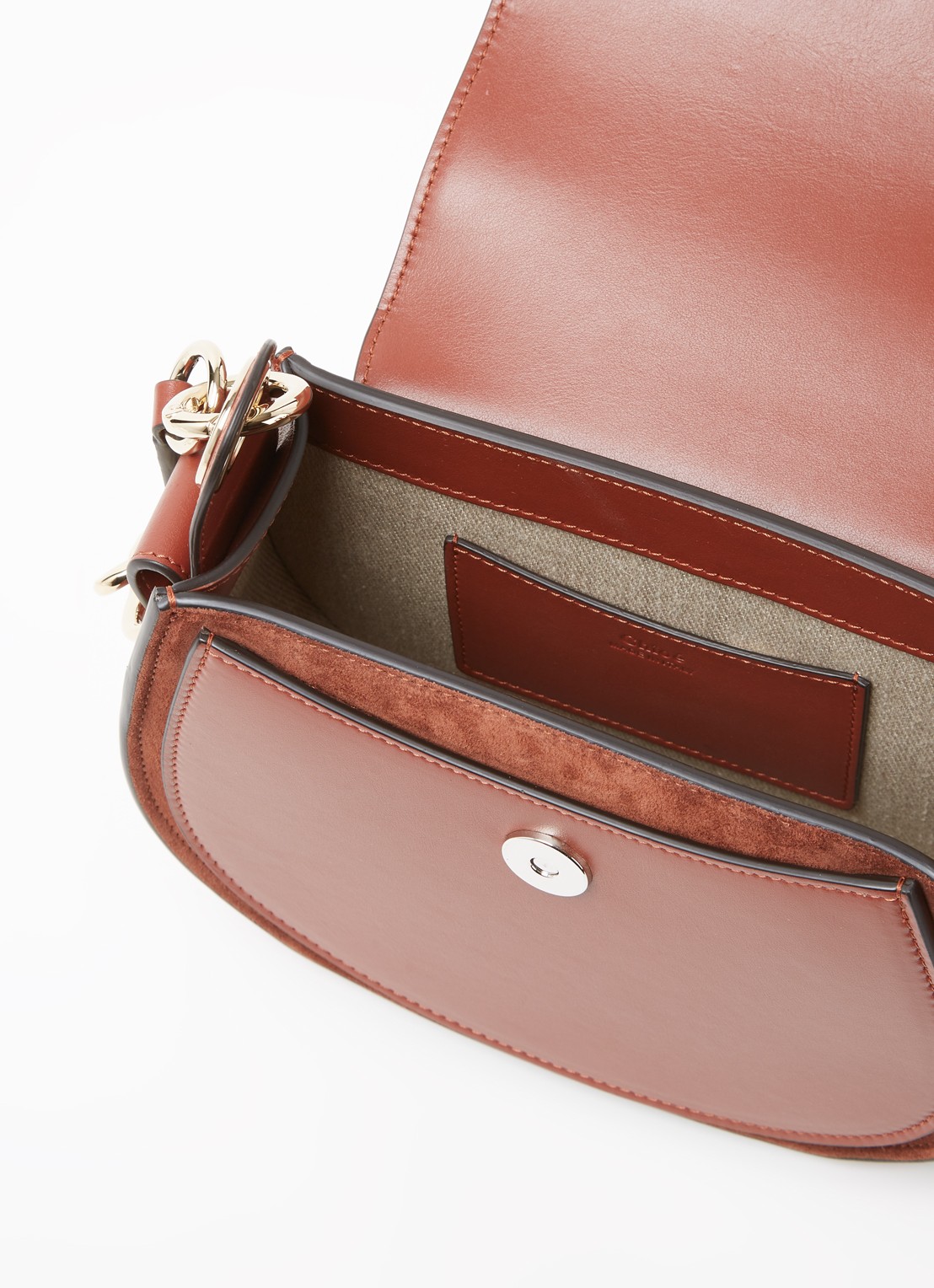 Chloé Tess Small schoudertas van kalfsleer met suède details - detail 4 roodbruin