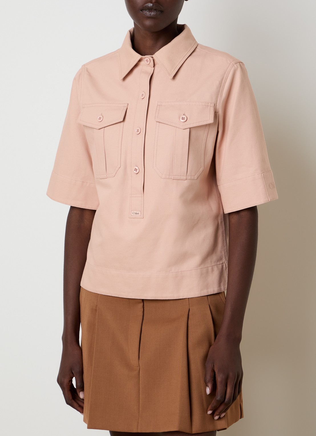 Chloé Tuniek met borstzakken en logo - detail oudroze