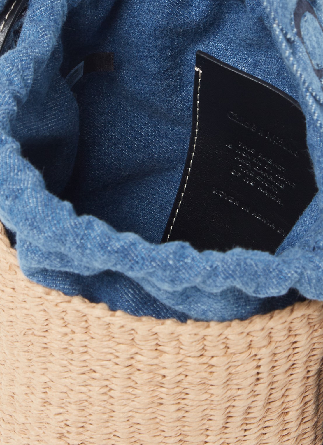 Chloé Woody bucket handtas van raffia met denim details  - detail 3 camel