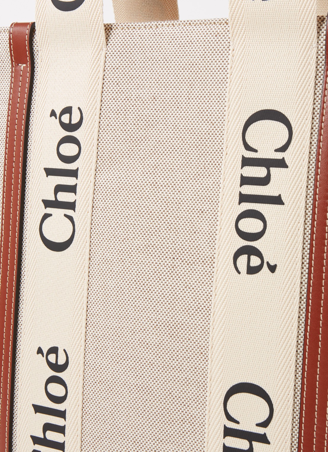 Chloé Woody Large shopper van canvas met kalfsleren details - detail 3 beige