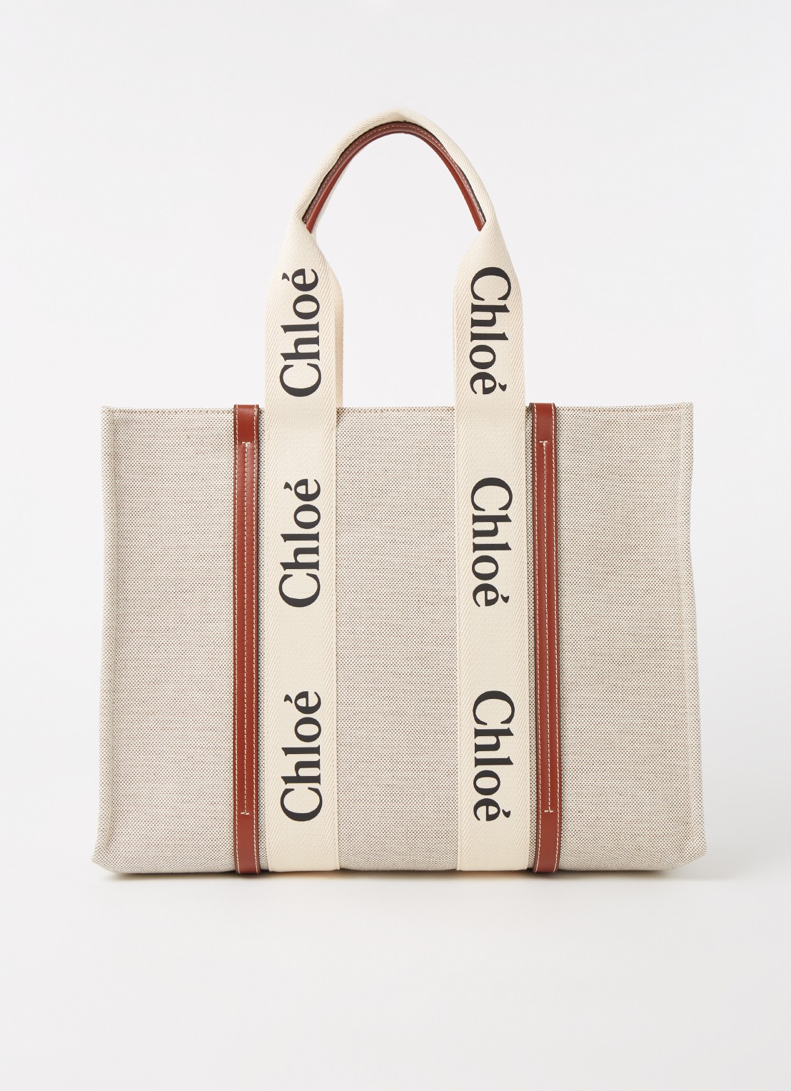 Chloé Woody Large shopper van canvas met kalfsleren details - voorkant 5 beige