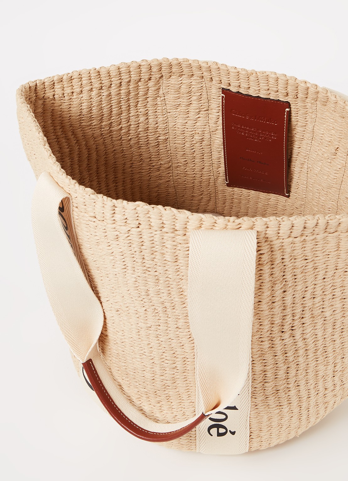 Chloé Woody Large shopper van gerecycled raffia met kalfsleren details - detail 4 zand