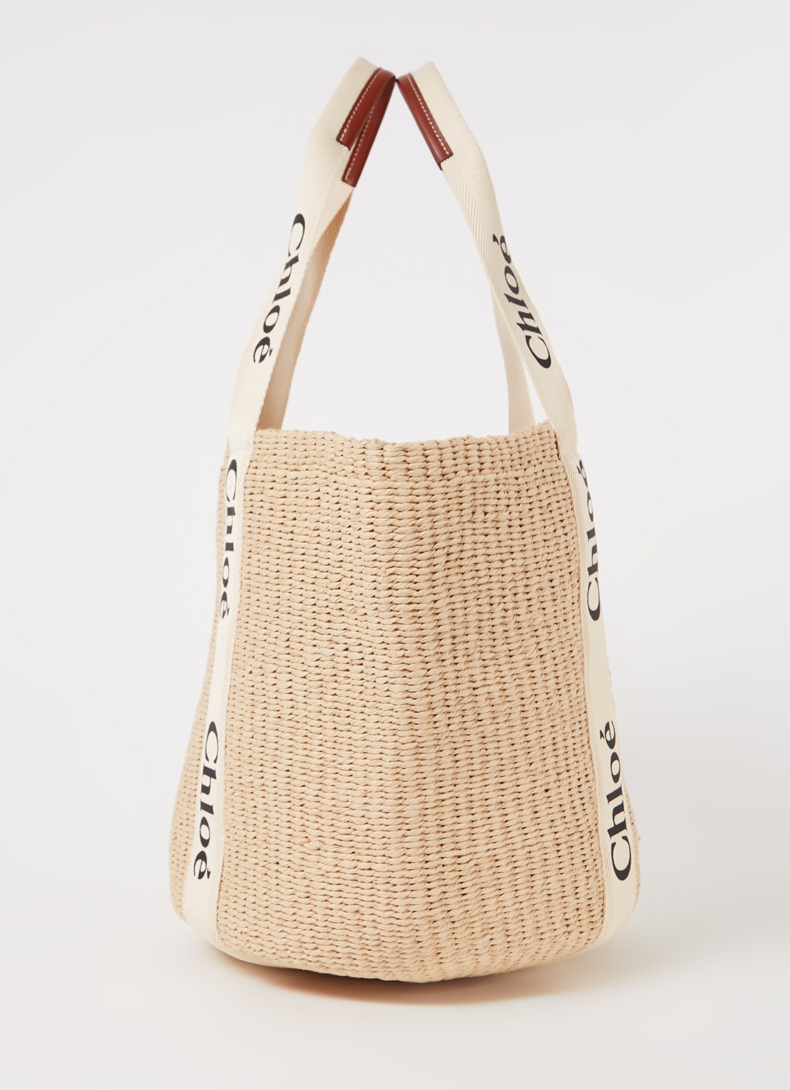 Chloé Woody Large shopper van gerecycled raffia met kalfsleren details - detail 5 zand