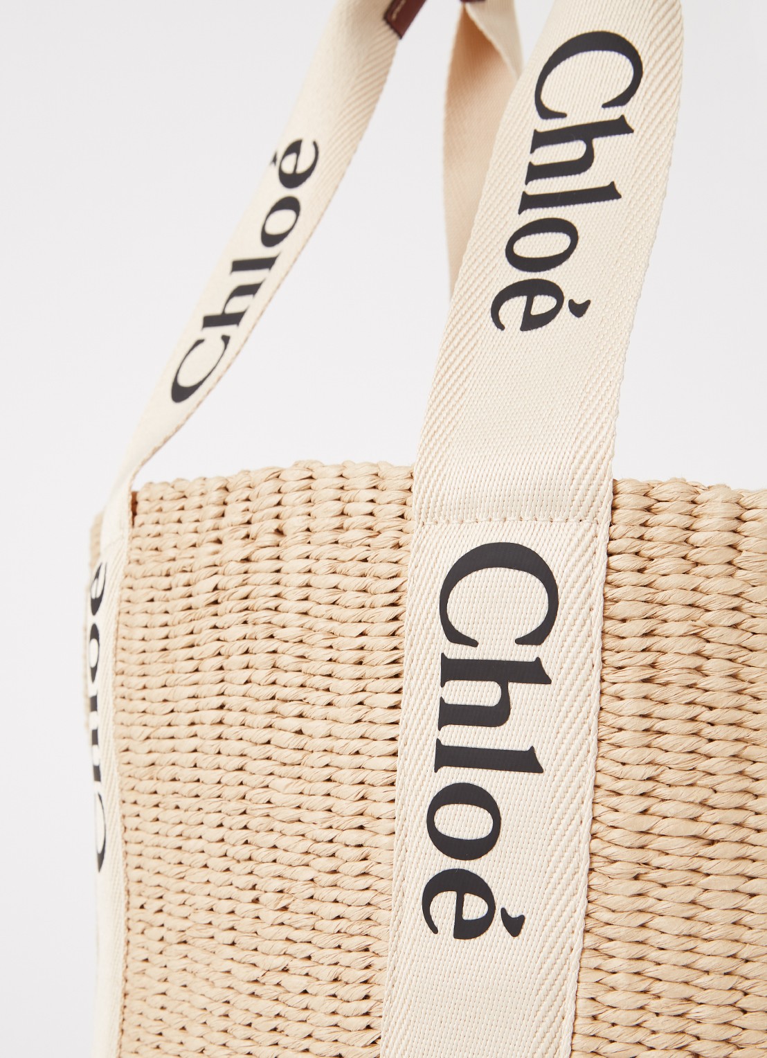 Chloé Woody Large shopper van gerecycled raffia met kalfsleren details - detail 6 zand