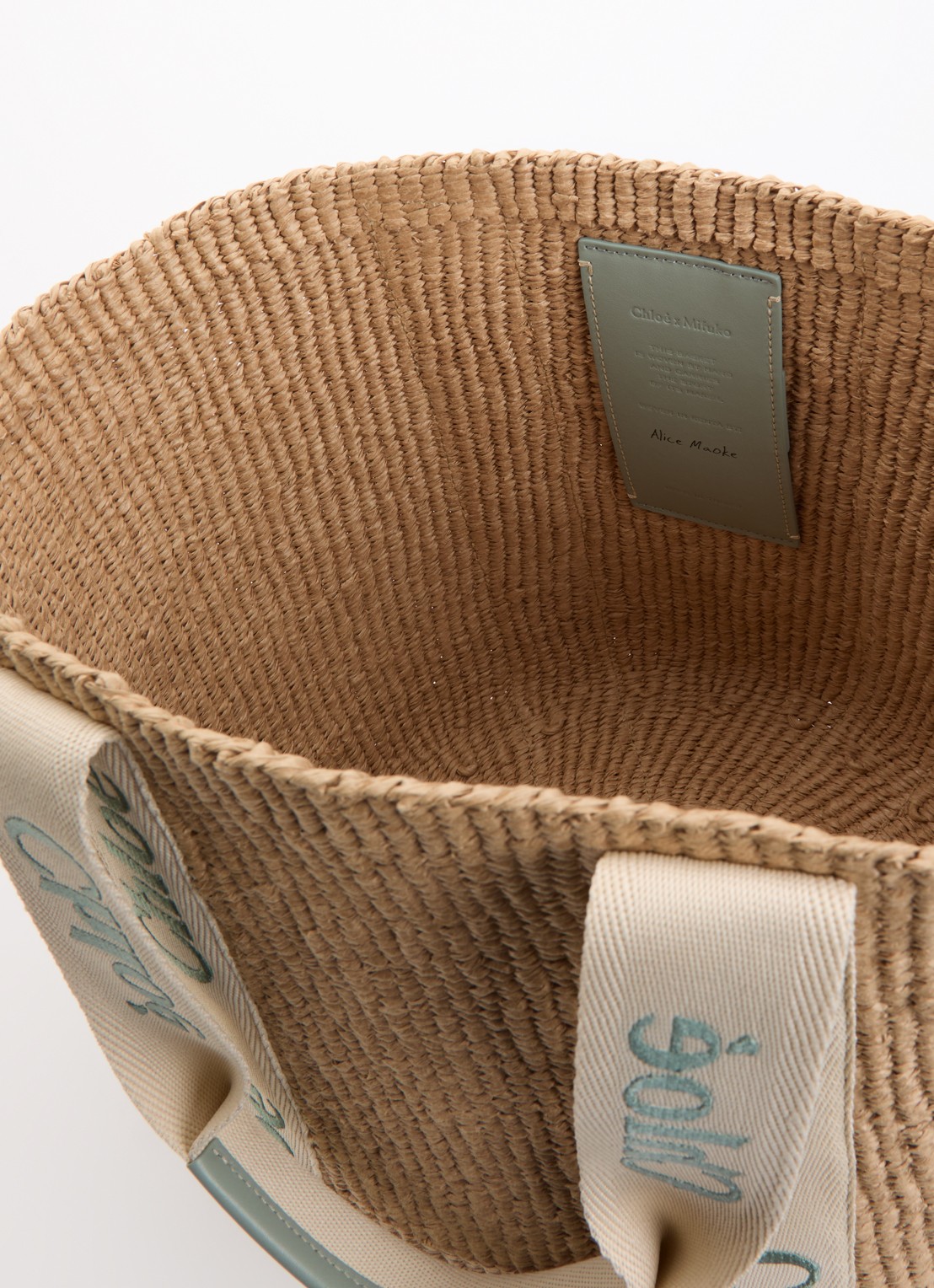 Chloé Woody Large shopper van gerecycled raffia met kalfsleren details - detail 3 groen