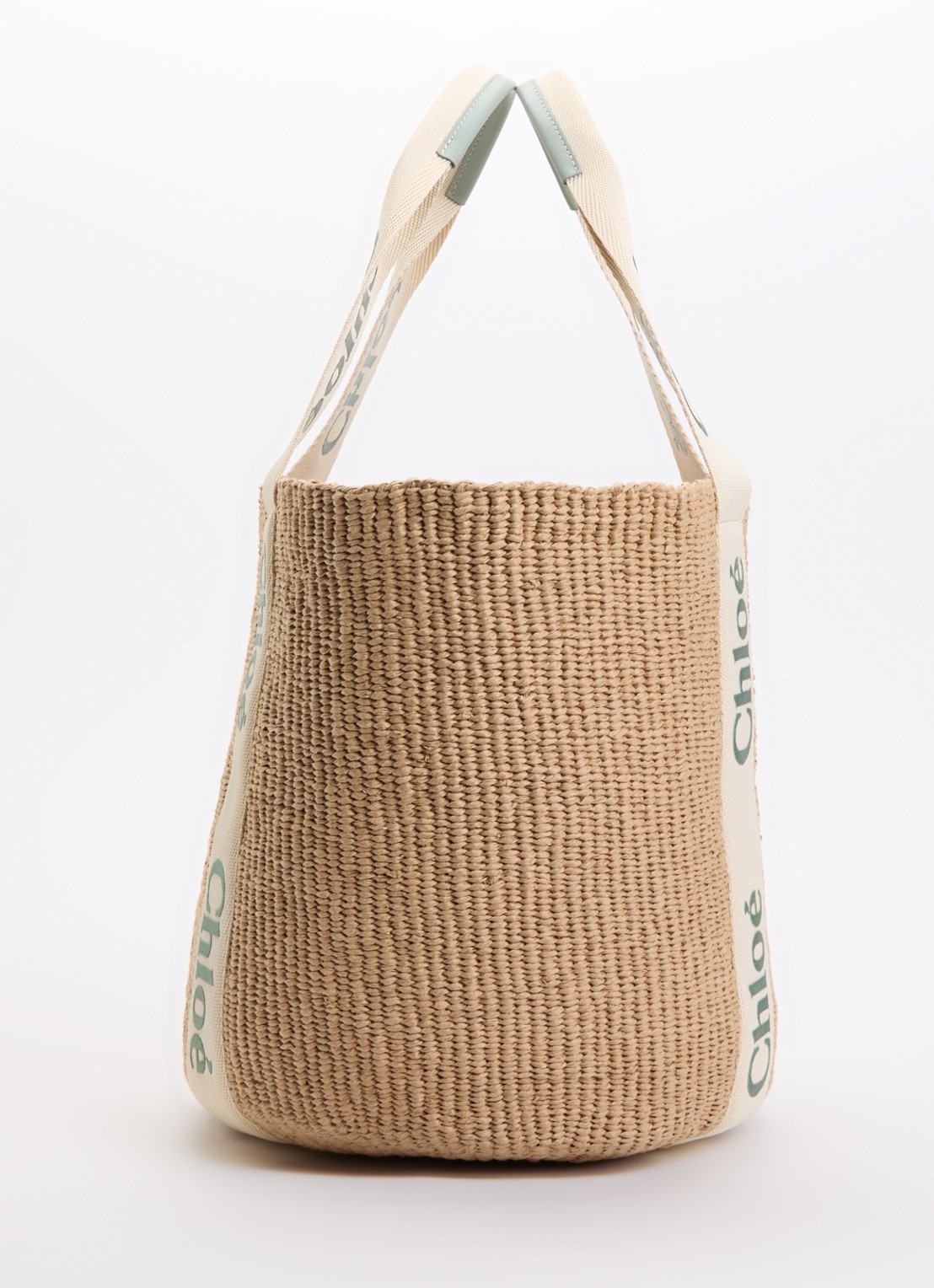Chloé Woody Large shopper van gerecycled raffia met kalfsleren details - detail 4 groen