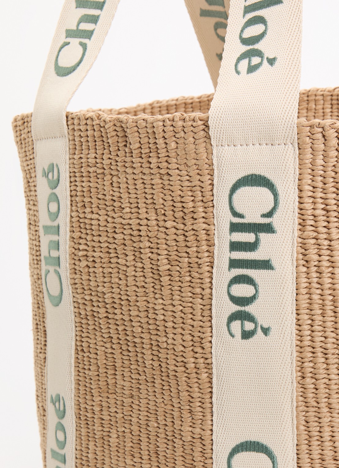 Chloé Woody Large shopper van gerecycled raffia met kalfsleren details - detail 5 groen