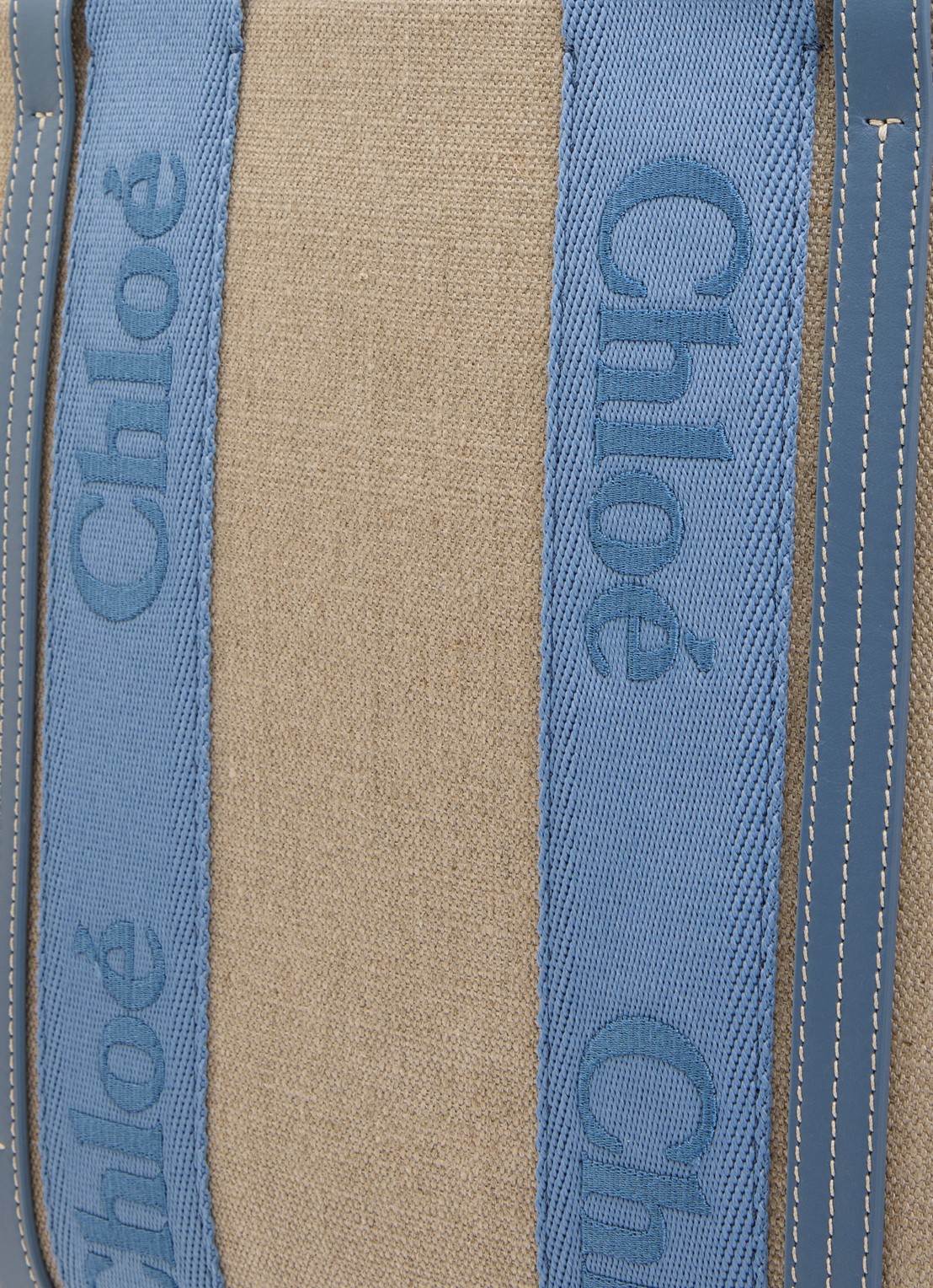 Chloé Woody Medium shopper van canvas met kalfsleren details - detail 5 staalblauw