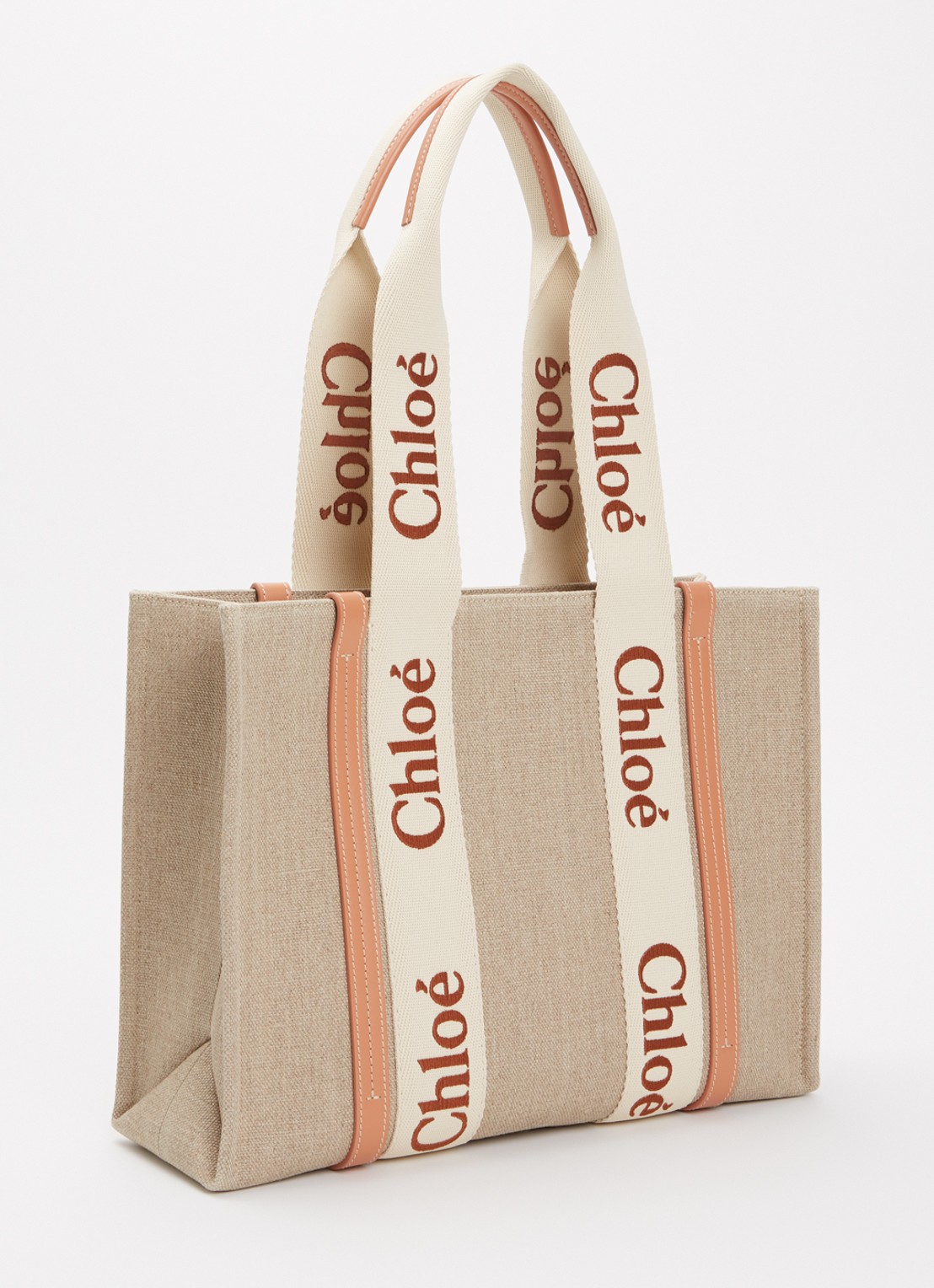 Chloé Woody Medium shopper van canvas met kalfsleren details - achterkant 6 lichtoranje