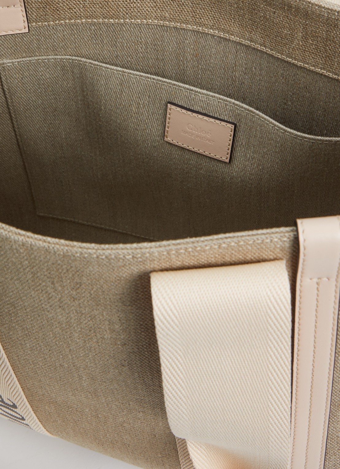 Chloé Woody shopper van canvas met leren details - detail 2 beige