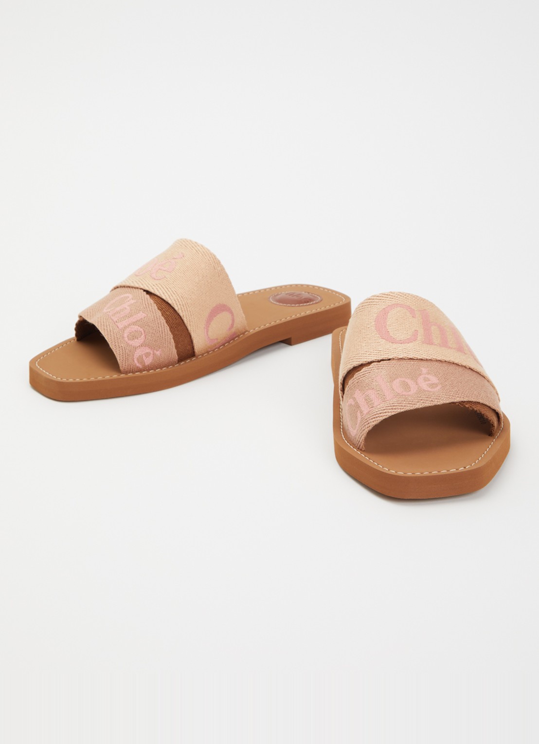 Chloé Woody slipper met logo - detail camel