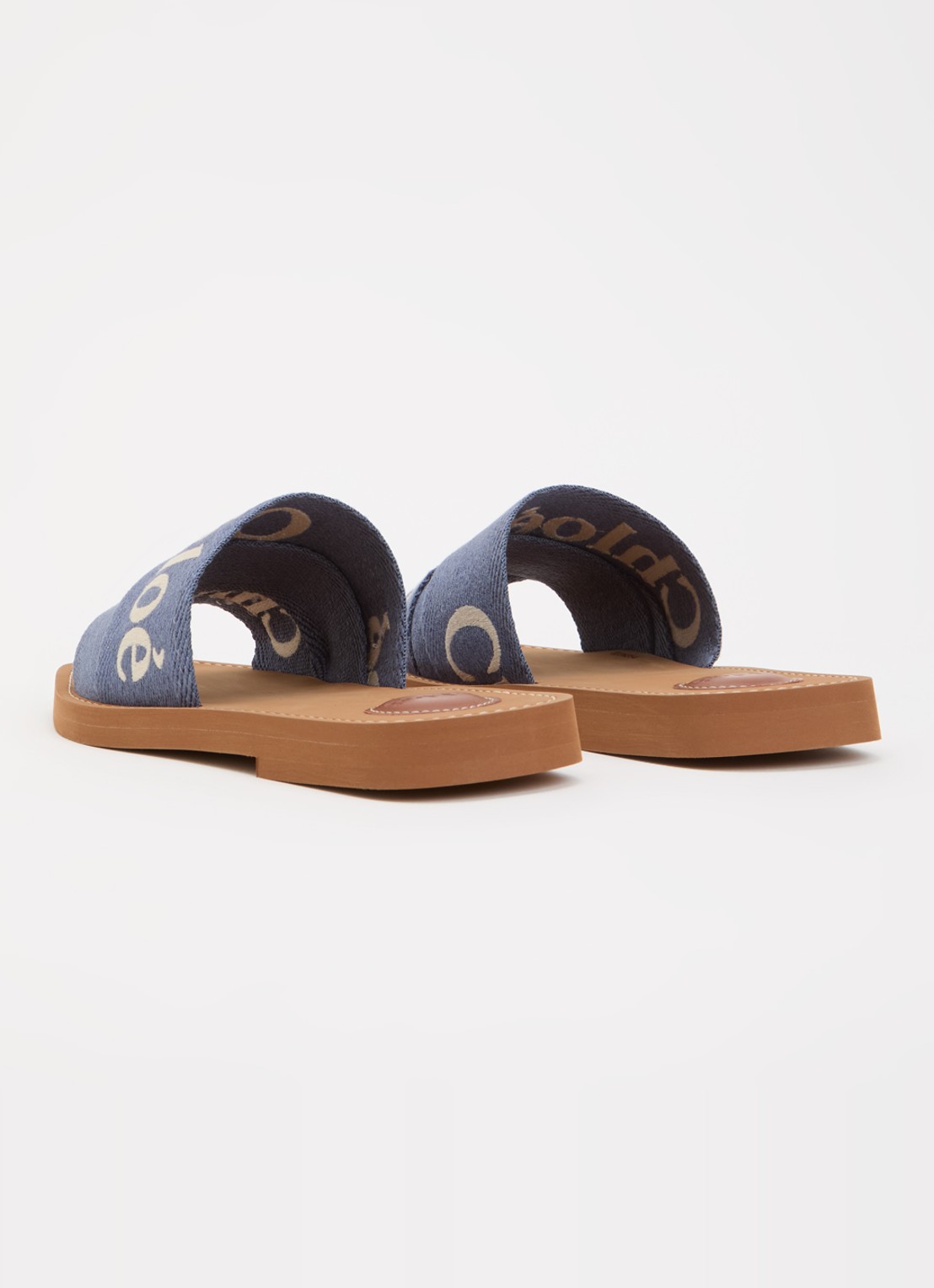 Chloé Woody slipper met logo - achterkant 7 blauw
