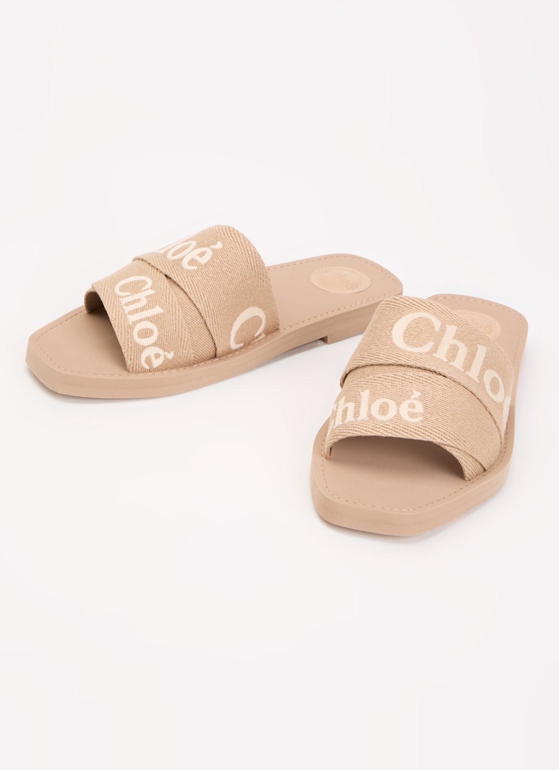 Chloé Woody slipper van canvas met logo - detail 2 oudroze