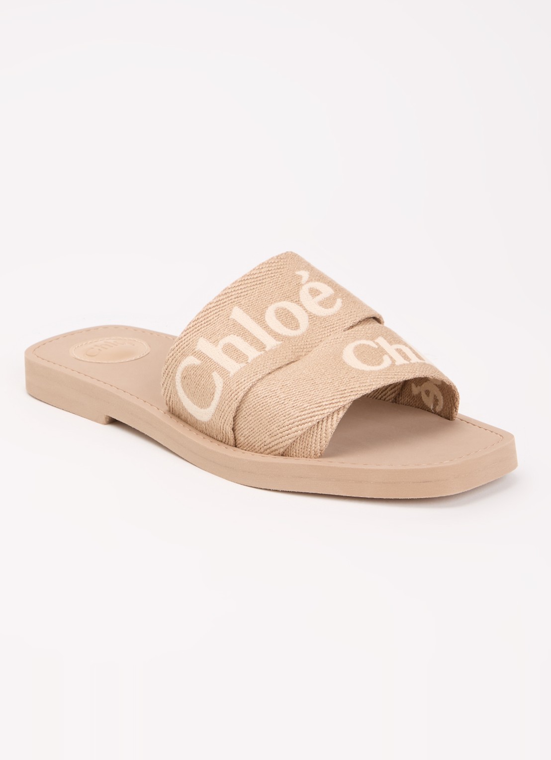 Chloé Woody slipper van canvas met logo - voorkant oudroze
