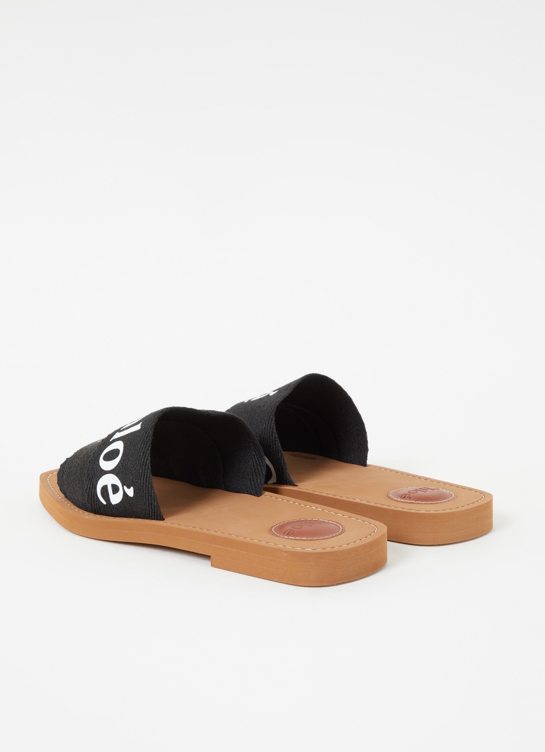 Chloé Woody slipper van canvas met logo - detail 4 zwart