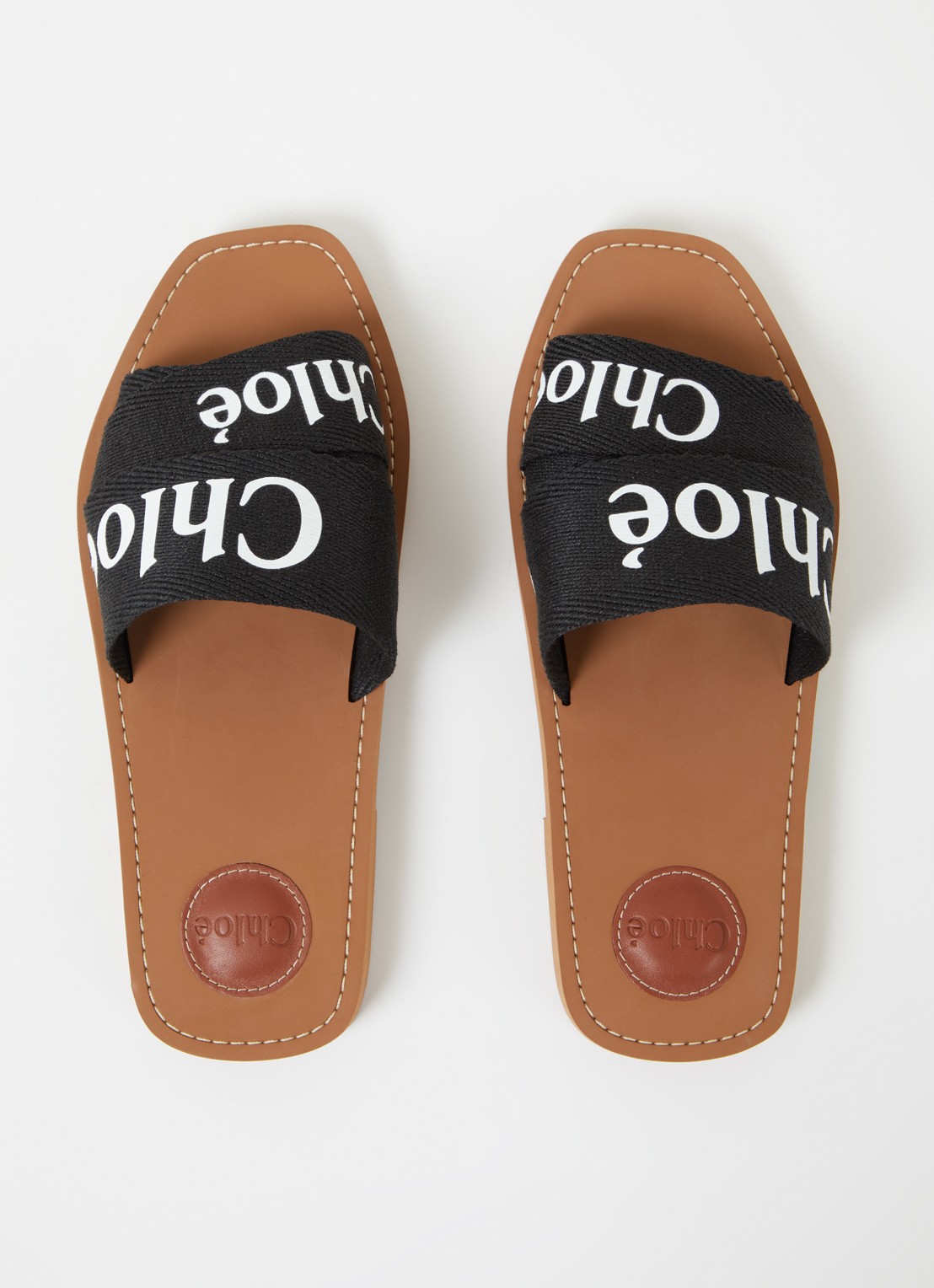 Chloé Woody slipper van canvas met logo - detail 5 zwart