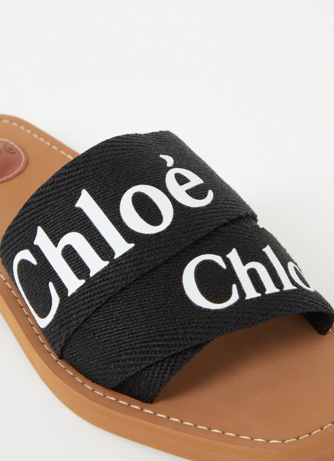 Chloé Woody slipper van canvas met logo - detail 6 zwart