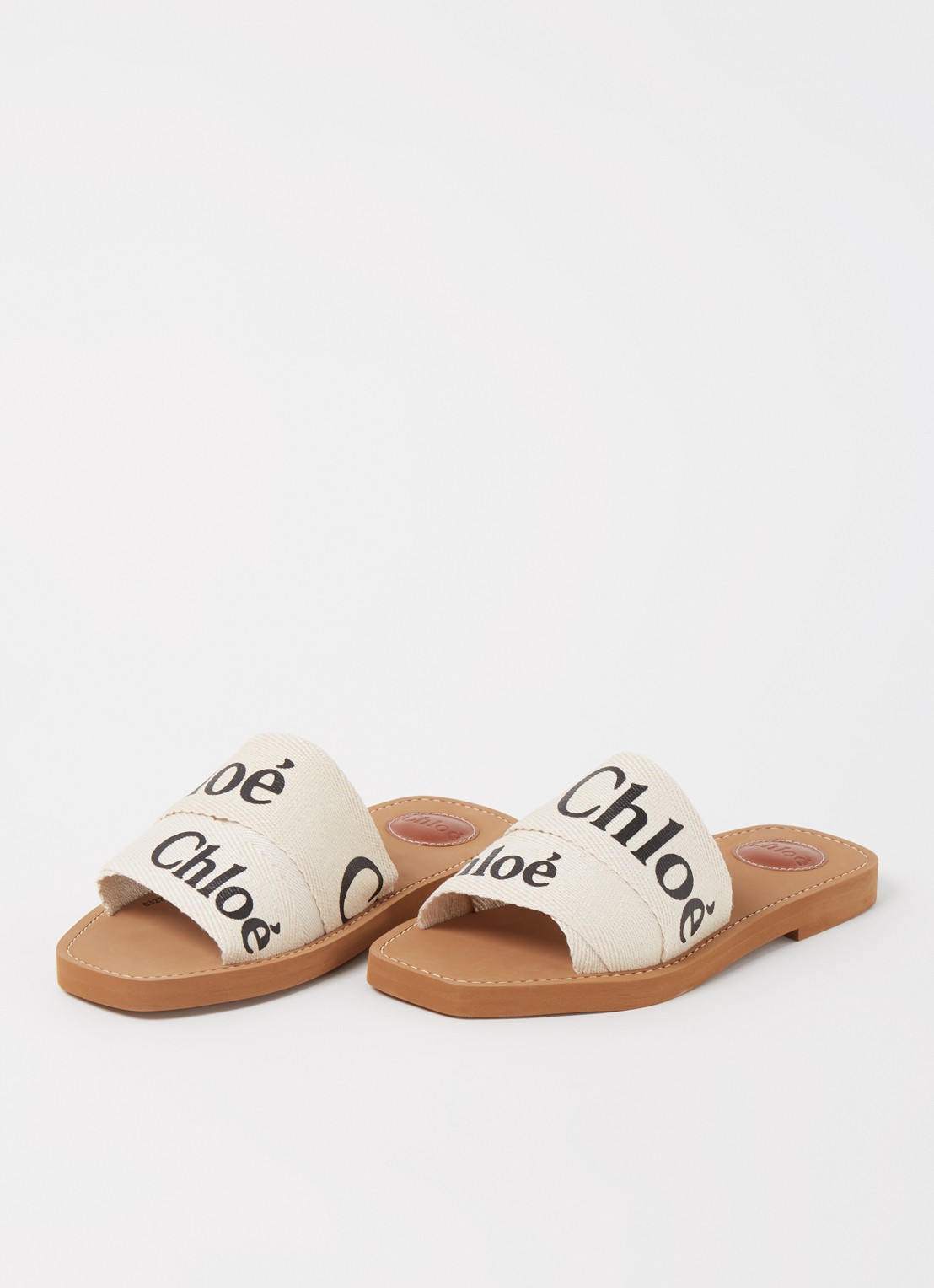 Chloé Woody slipper van canvas met logo - detail 3 beige