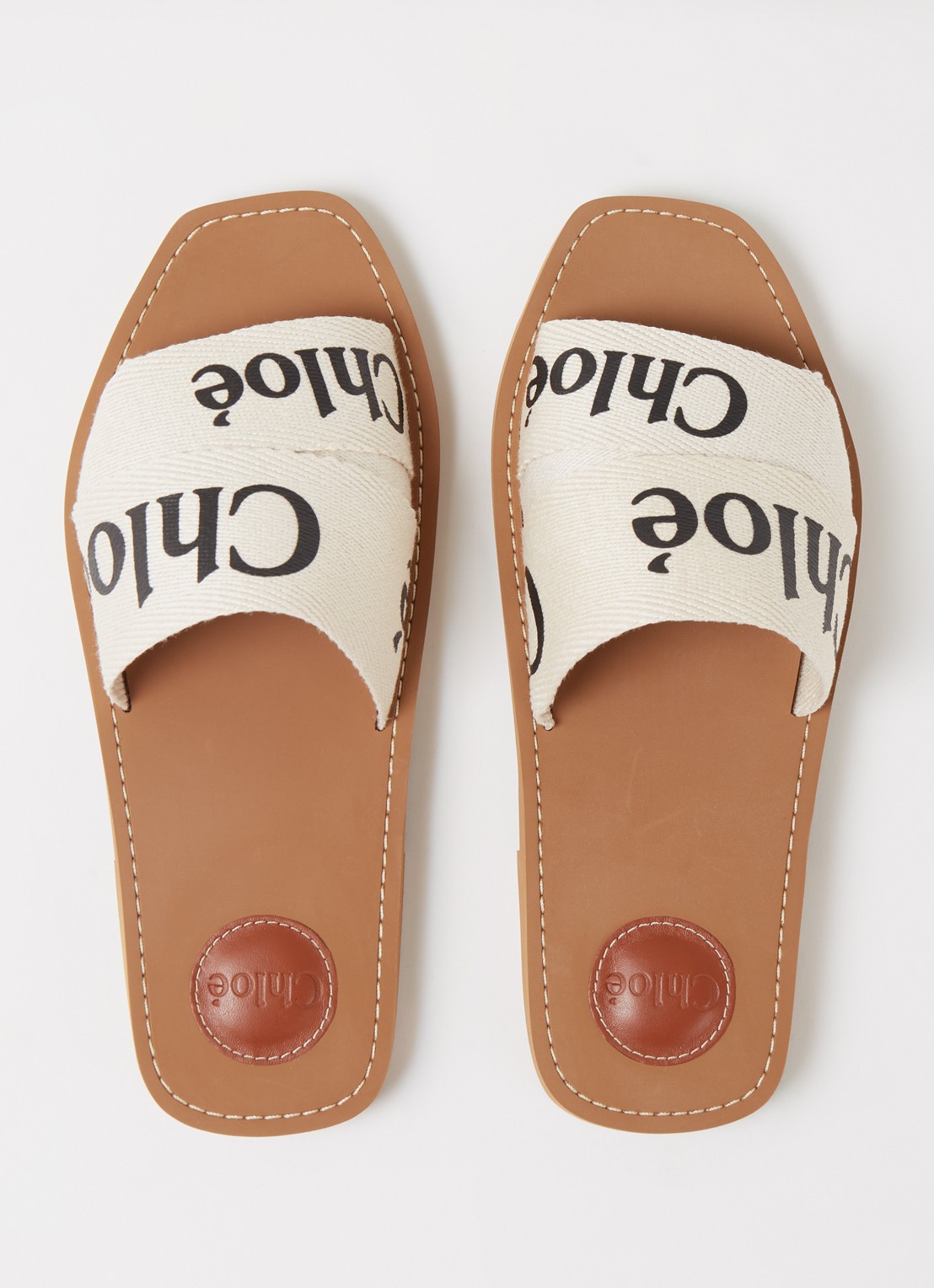 Chloé Woody slipper van canvas met logo - detail 5 beige