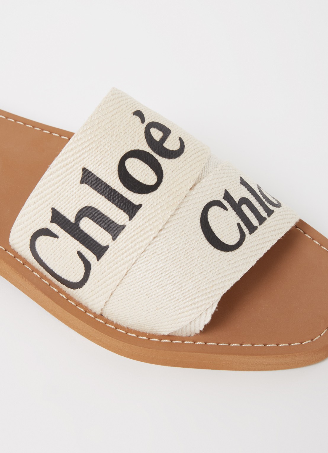 Chloé Woody slipper van canvas met logo - detail 6 beige