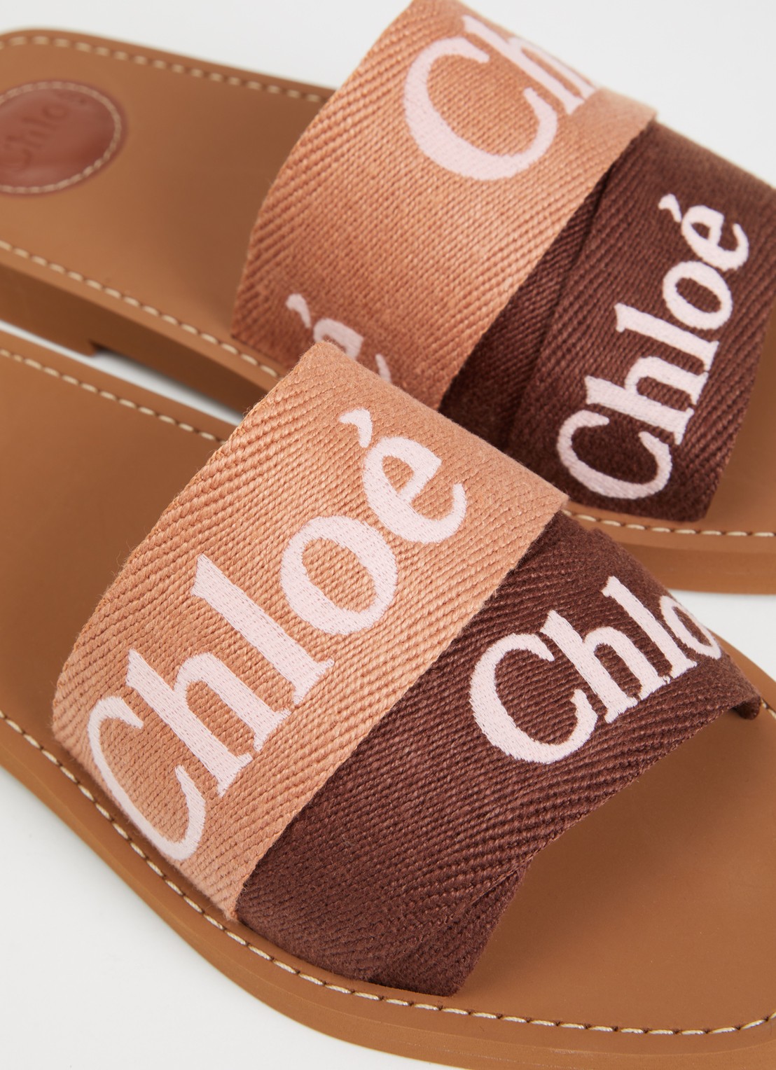 Chloé Woody slipper van canvas met logo - detail 6 oudroze