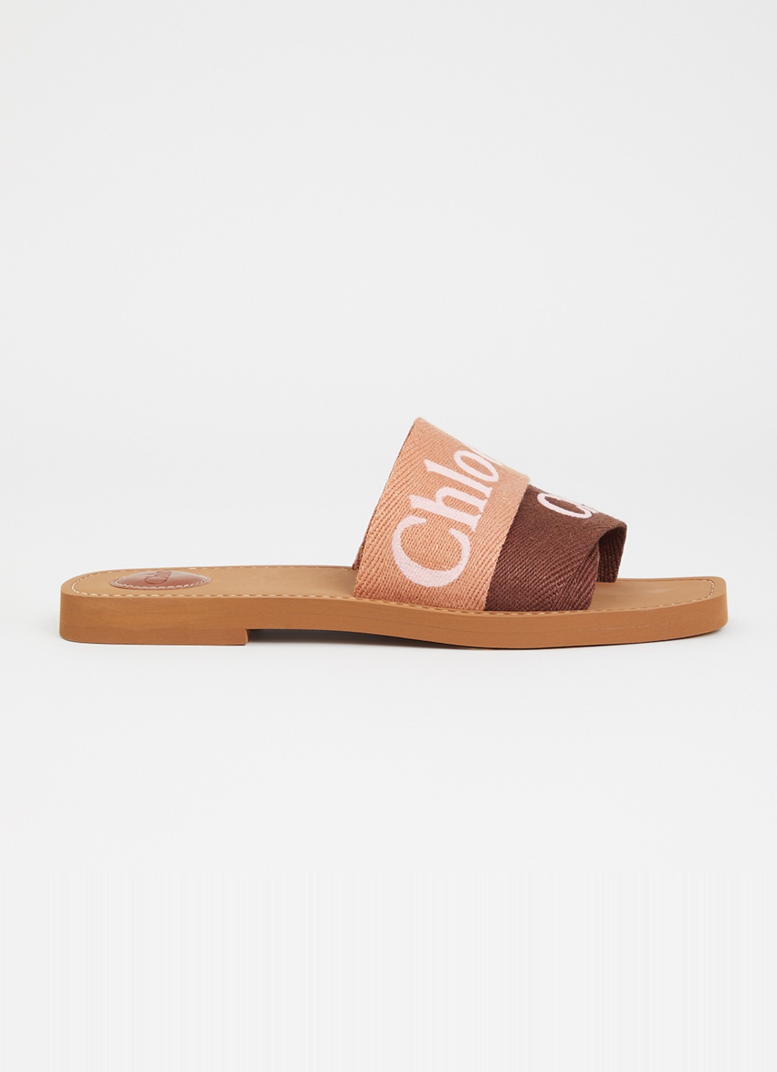 Chloé Woody slipper van canvas met logo - voorkant 2 oudroze