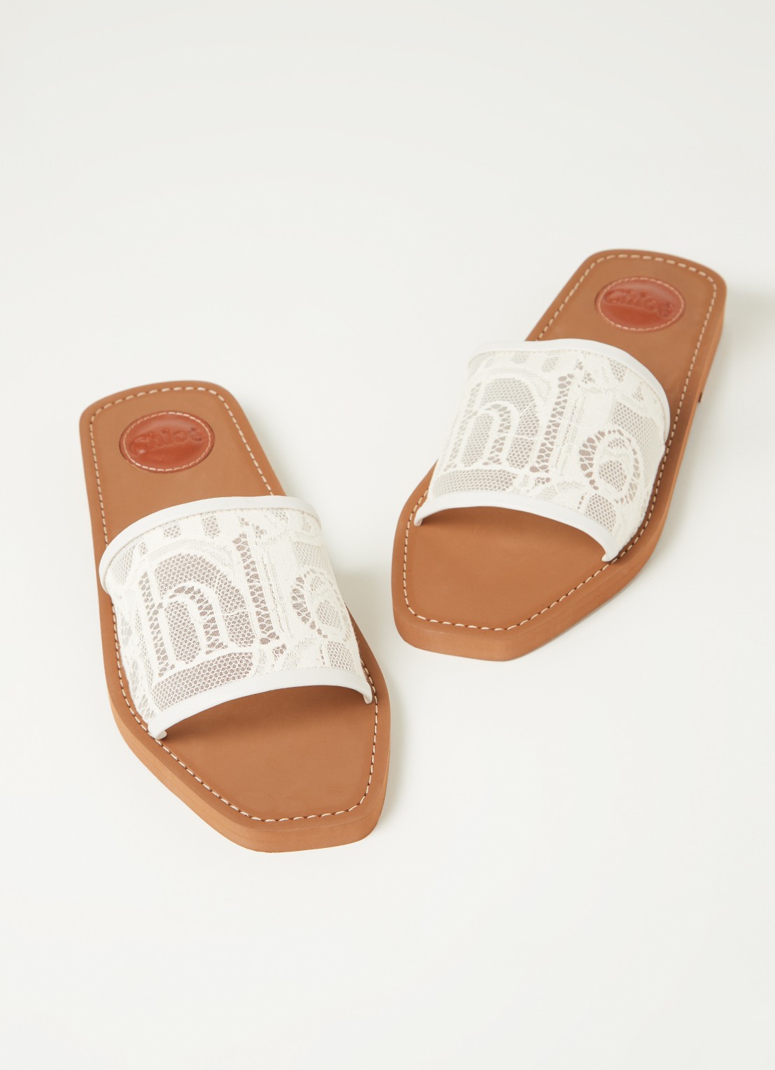 Chloé Woody slipper van kant - detail beige