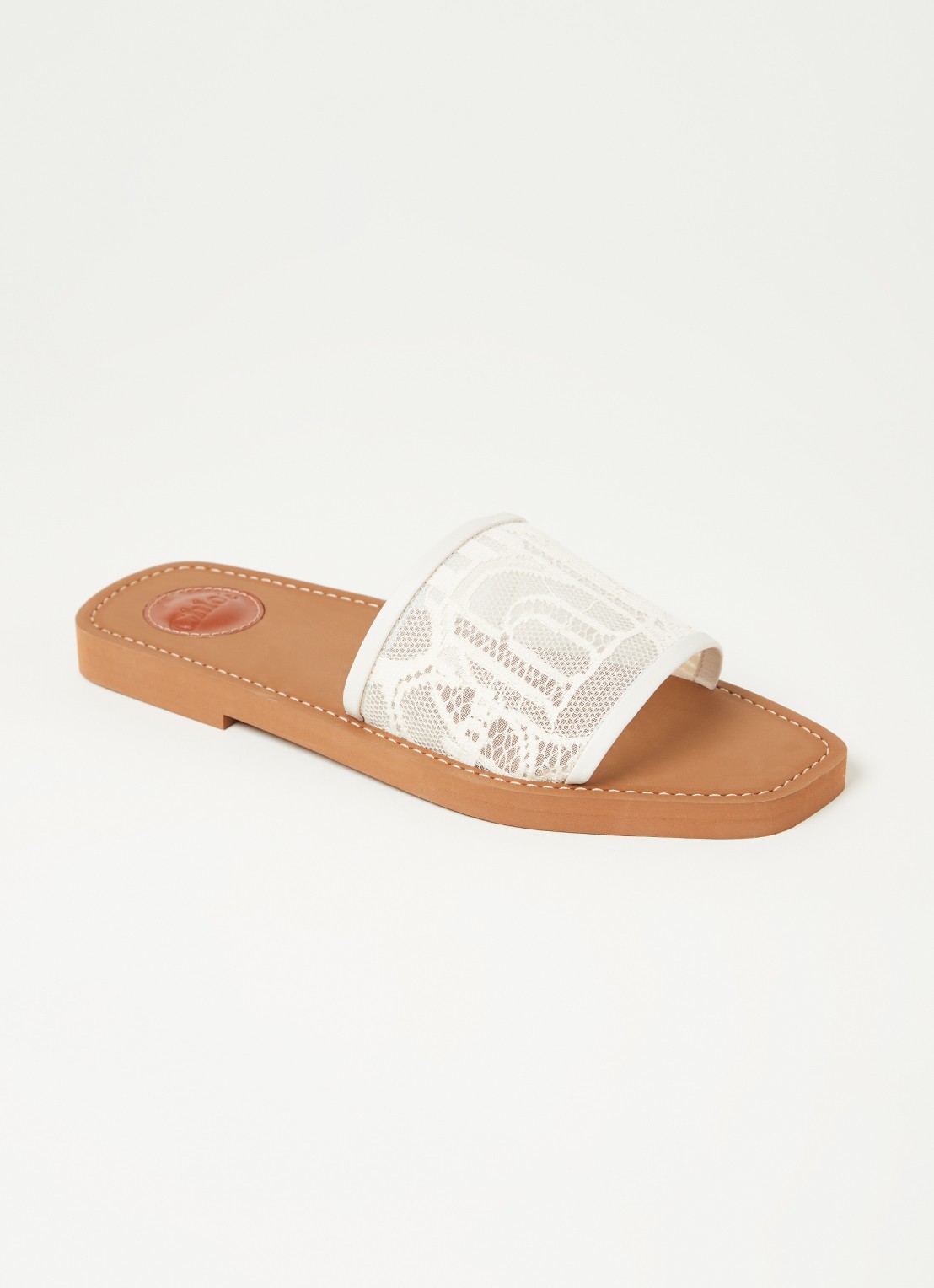 Chloé Woody slipper van kant - voorkant 3 beige