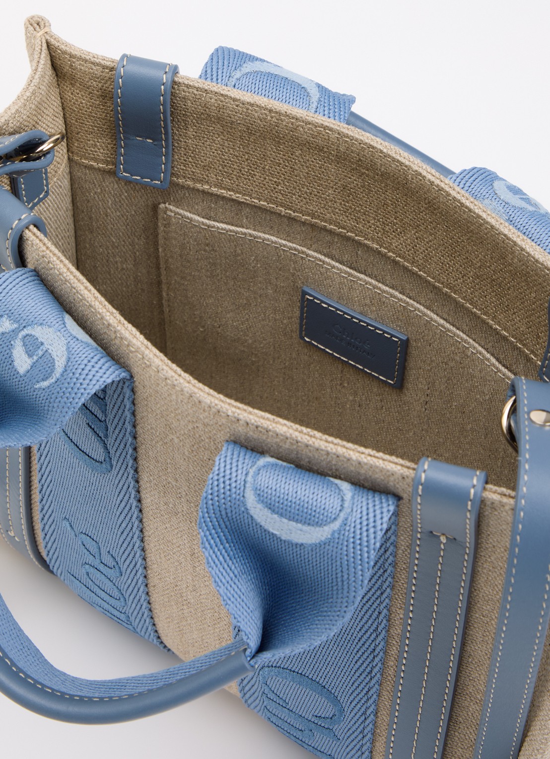 Chloé Woody Small handtas met kalfsleren details - detail 2 blauw