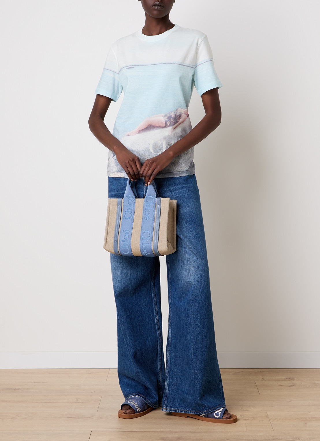 Chloé Woody Small handtas met kalfsleren details - voorkant 8 blauw
