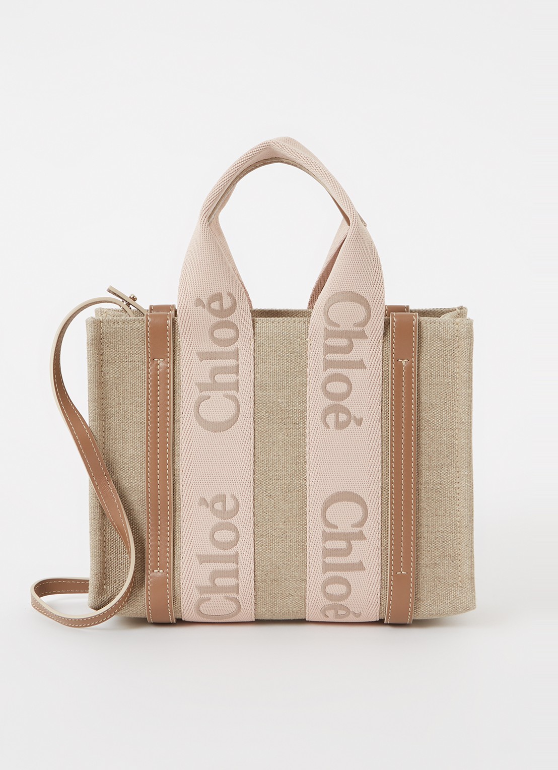 Chloé Woody Small handtas met kalfsleren details - voorkant 4 beige