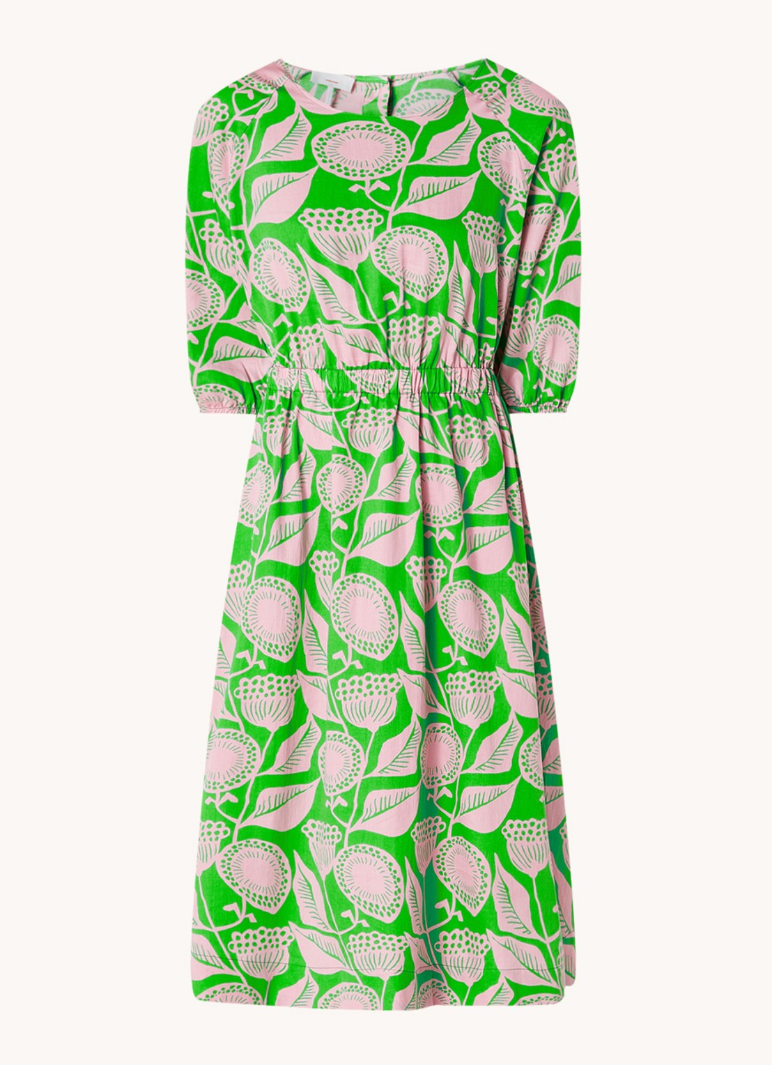 CINQUE Ciessun midi tuniekjurk met bloemenprint en steekzakken - voorkant neongroen