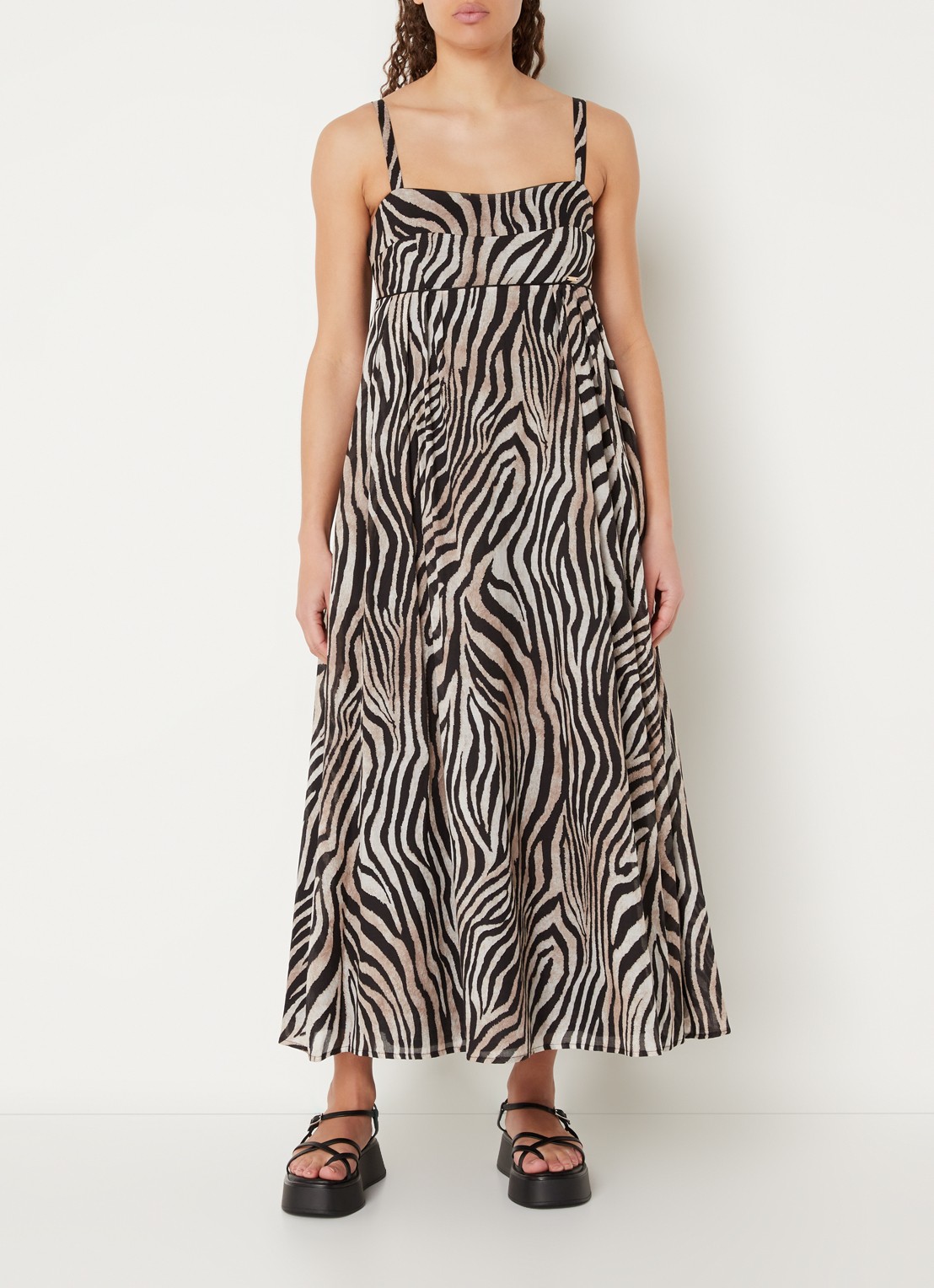 CINQUE Cietty midi jurk met zebraprint - detail lichtbruin