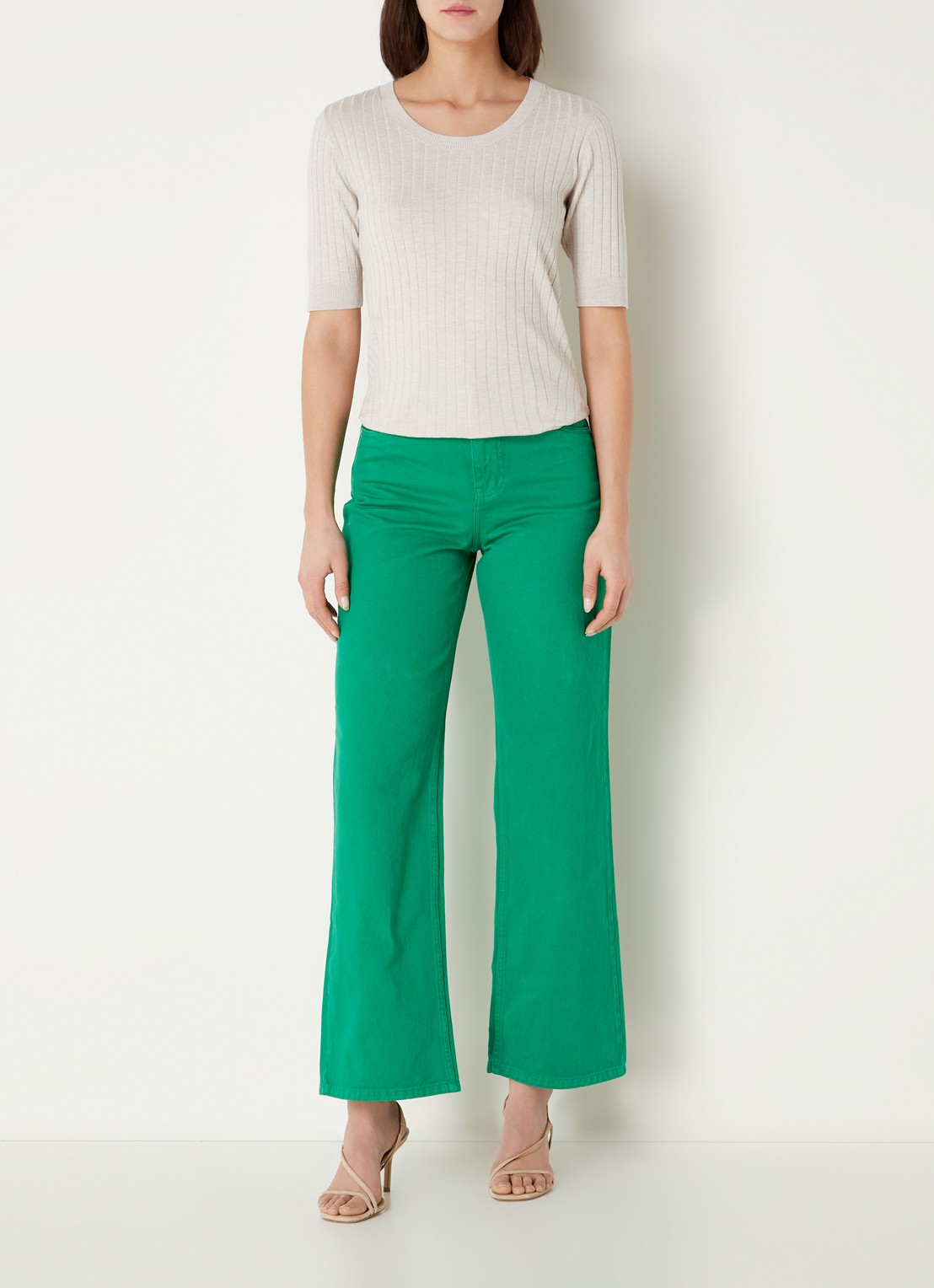 CINQUE Cigiulia top met ribstructuur - voorkant 3 creme