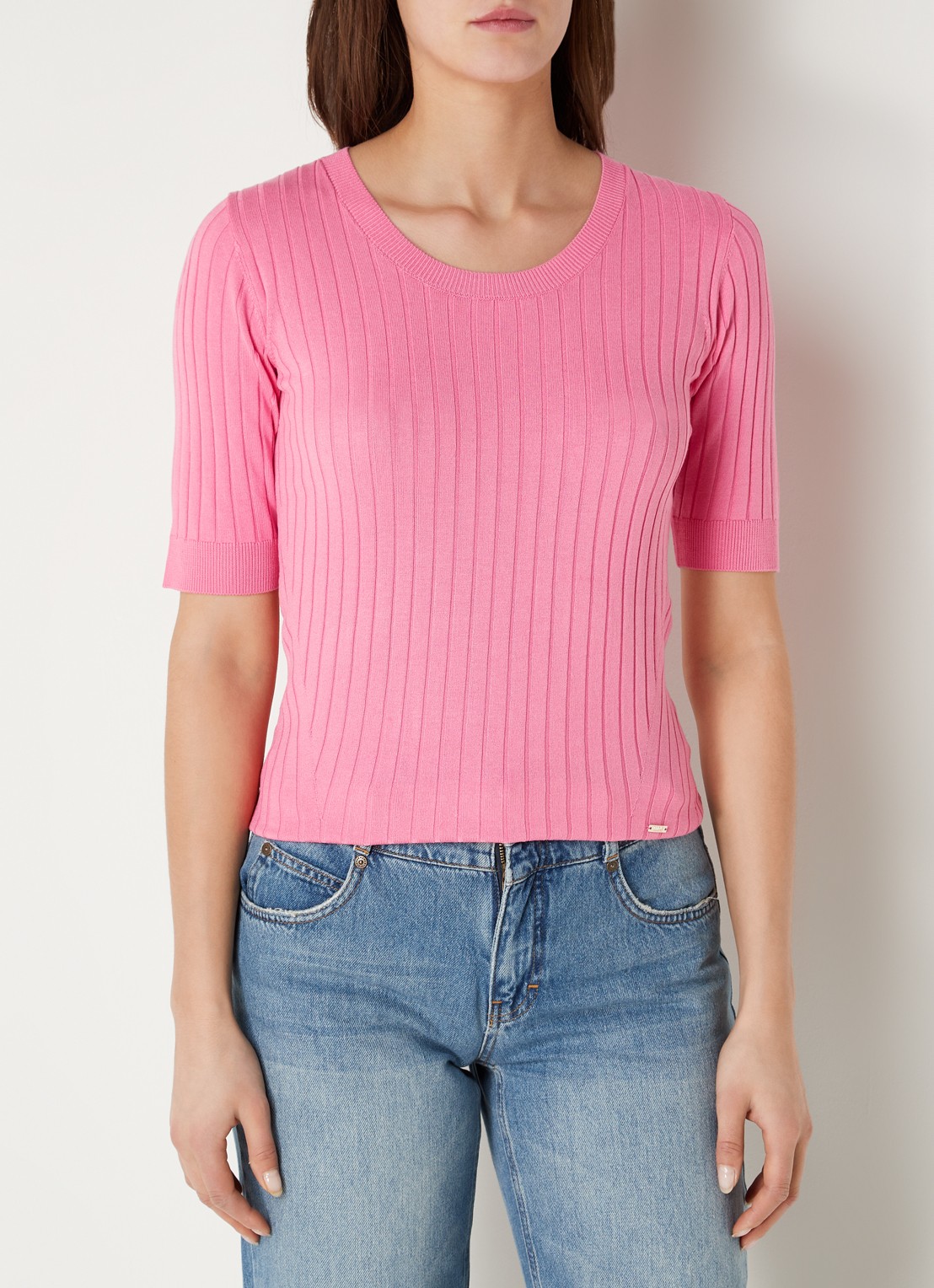 CINQUE Cigiulia top met ribstructuur - detail 4 donkerroze