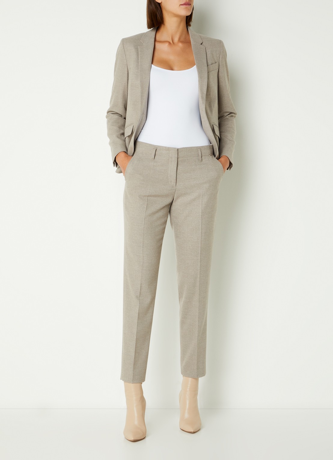 Cinque Cihamelin mid waist tapered cropped fit pantalon met steekzakken - voorkant 3 donkerbeige