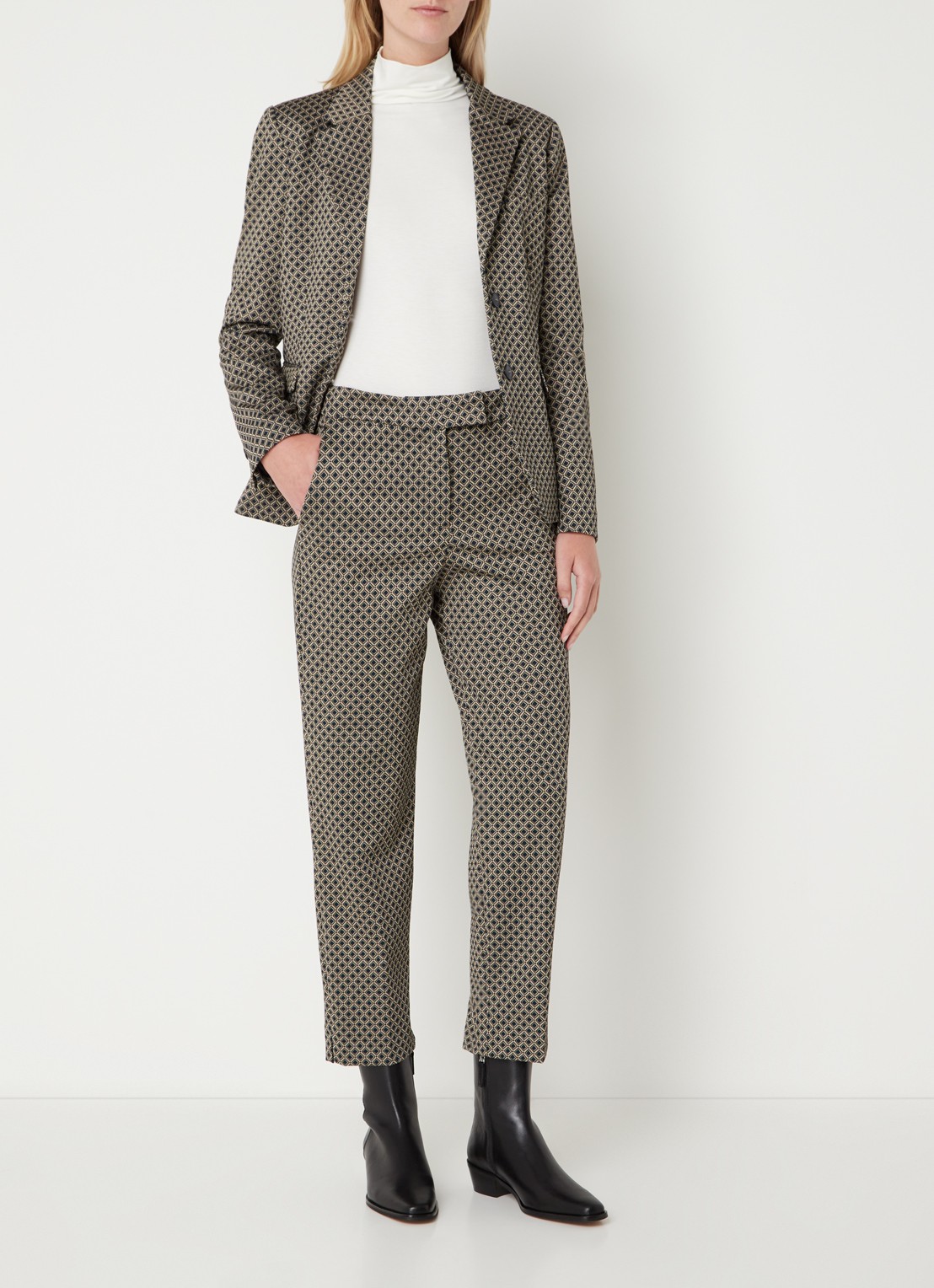 Cinque Cihennes high waist tapered fit pantalon met print  - voorkant 3 donkerbeige