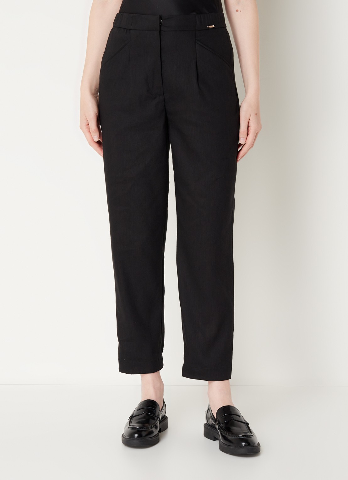 CINQUE Cihenrico high waist tapered fit pantalon in linnenblend met steekzakken  - detail 4 zwart