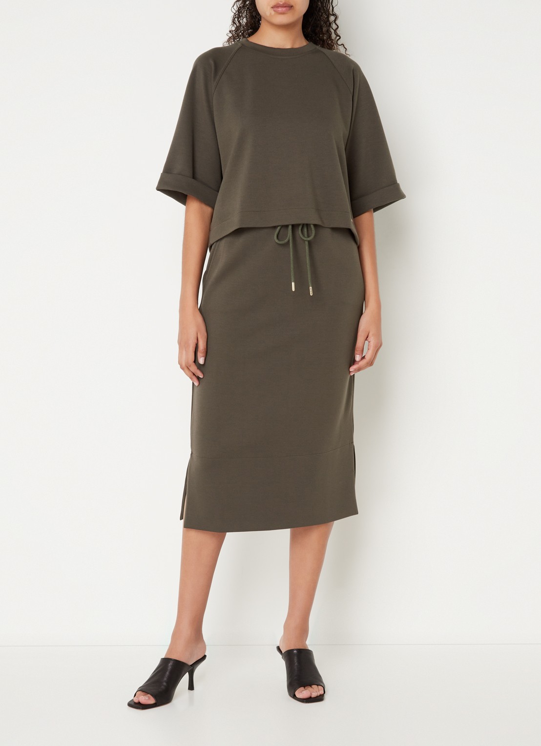 CINQUE Ciine oversized crop top van jersey met ritsdetail - voorkant 2 donkergrijs
