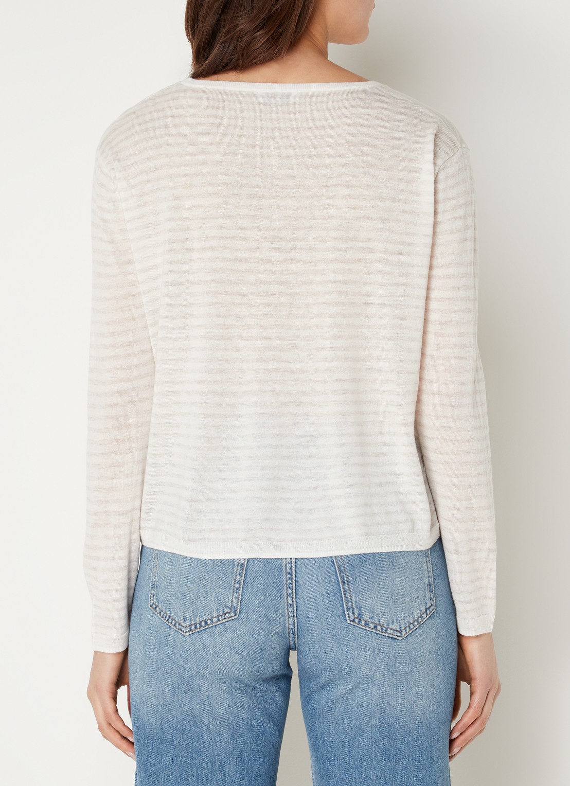 CINQUE Cijara fijngebreide pullover in kasjmierblend met streepprint  - achterkant gebroken wit