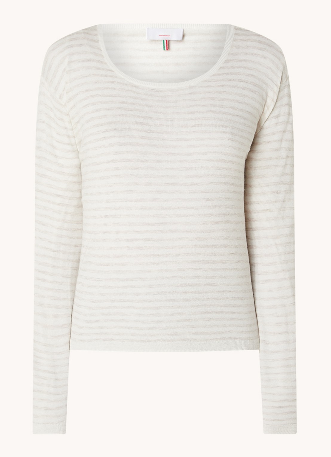 CINQUE Cijara fijngebreide pullover in kasjmierblend met streepprint  - voorkant 2 gebroken wit