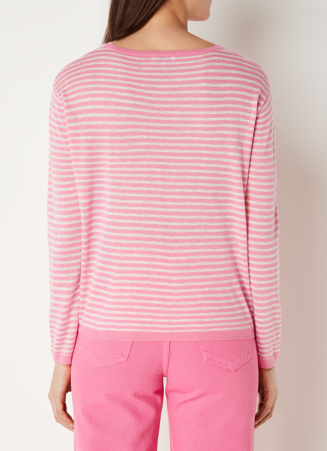 CINQUE Cijara fijngebreide pullover in kasjmierblend met streepprint  - achterkant 2 roze