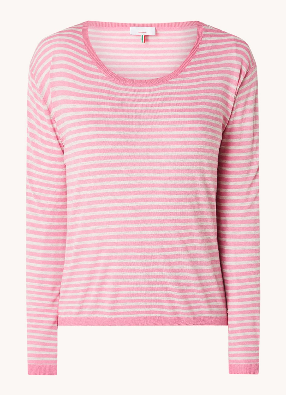 CINQUE Cijara fijngebreide pullover in kasjmierblend met streepprint  - voorkant 3 roze