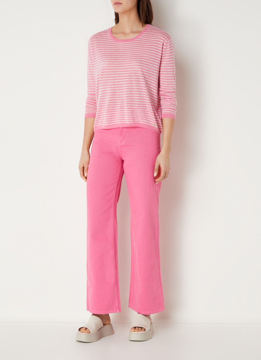 CINQUE Cijara fijngebreide pullover in kasjmierblend met streepprint  - voorkant 4 roze