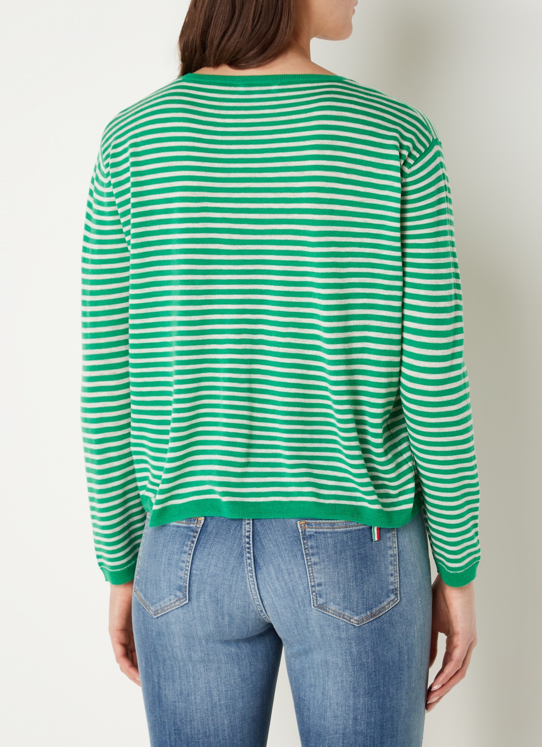 CINQUE Cijara fijngebreide pullover in kasjmierblend met streepprint  - achterkant 3 neongroen