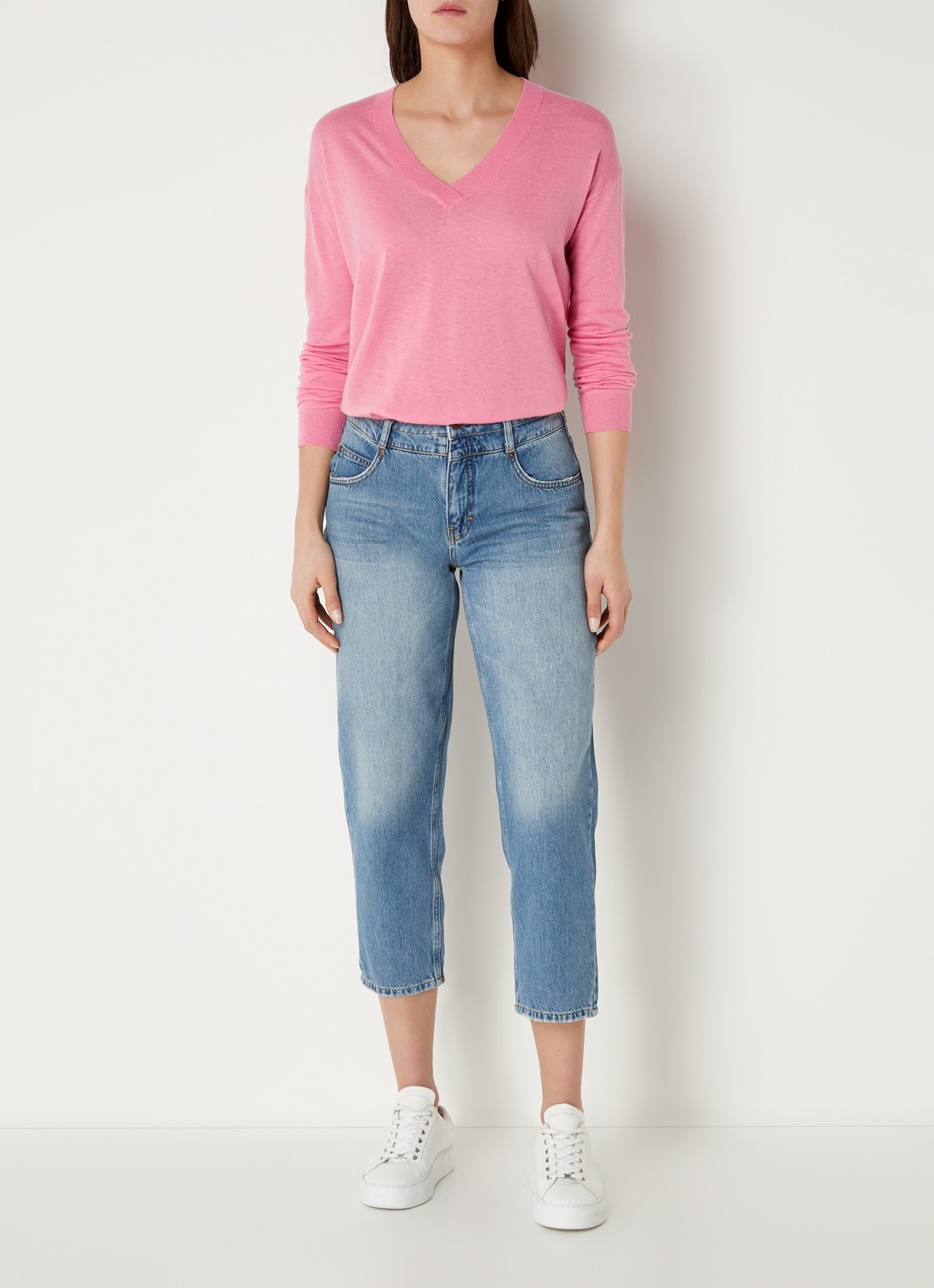 CINQUE Cijill fijngebreide pullover in kasjmierblend met V-hals  - voorkant 2 roze