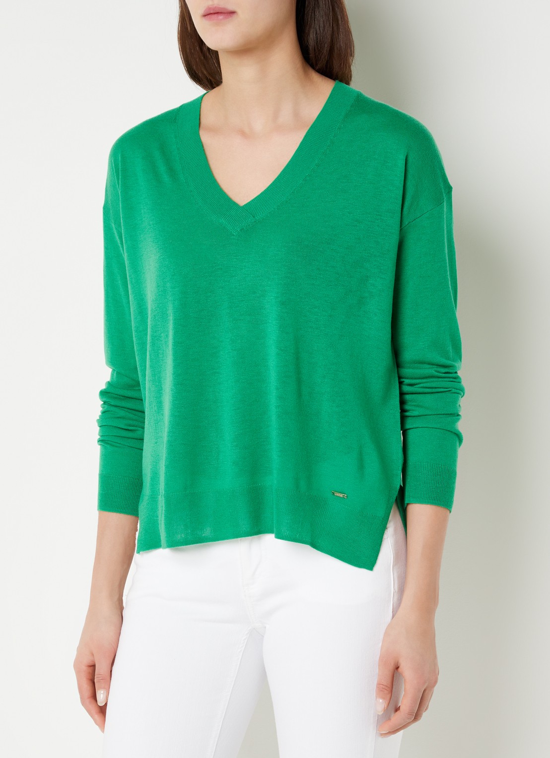 CINQUE Cijill fijngebreide pullover in kasjmierblend met V-hals  - detail groen