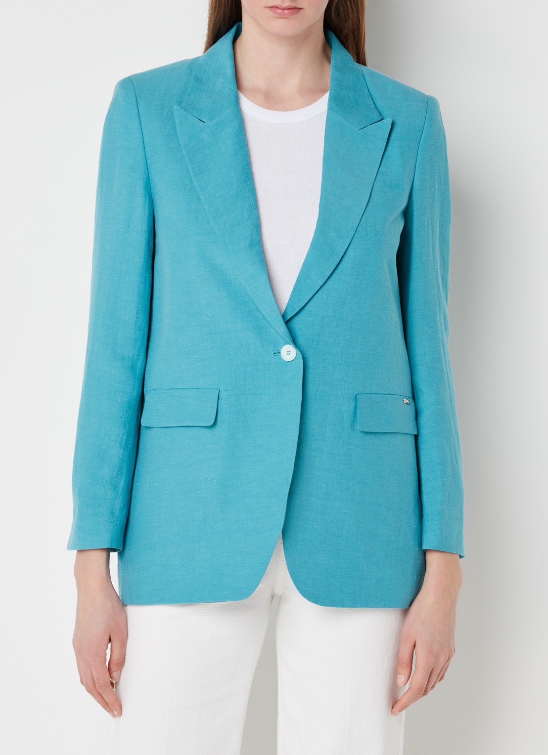 CINQUE Cileccio blazer in linnenblend met klepzakken - detail turquoise