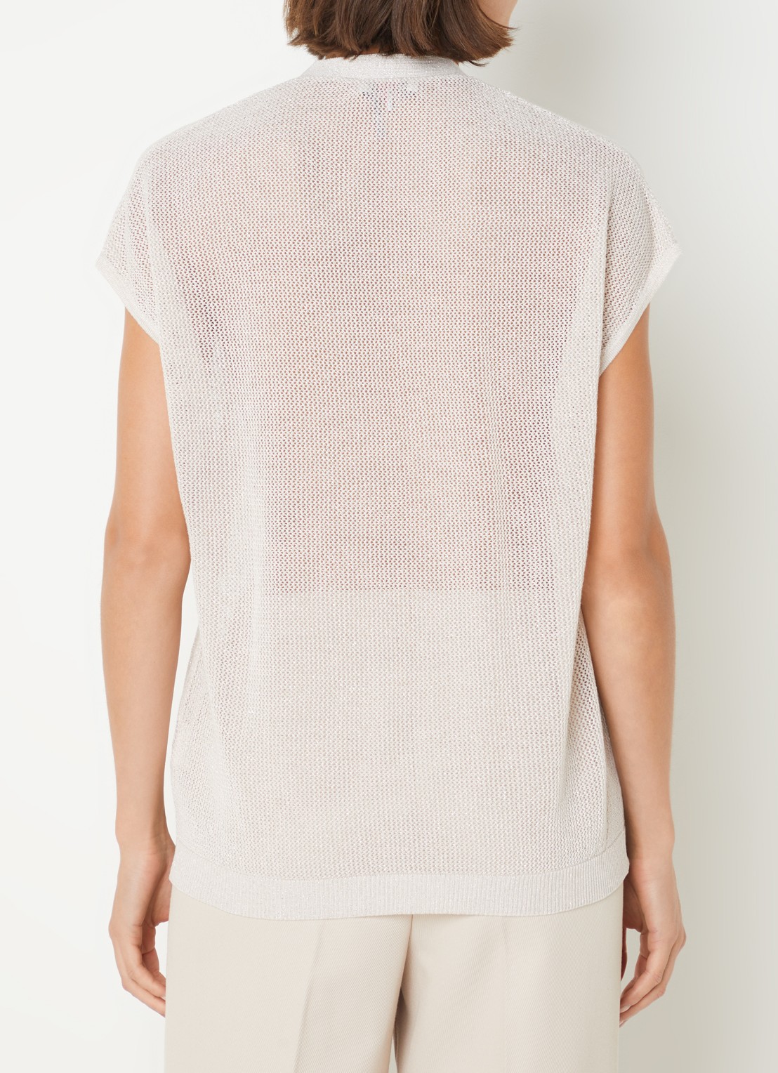 CINQUE Cilulo grofgebreid vest met lurex - achterkant 3 donkerbeige
